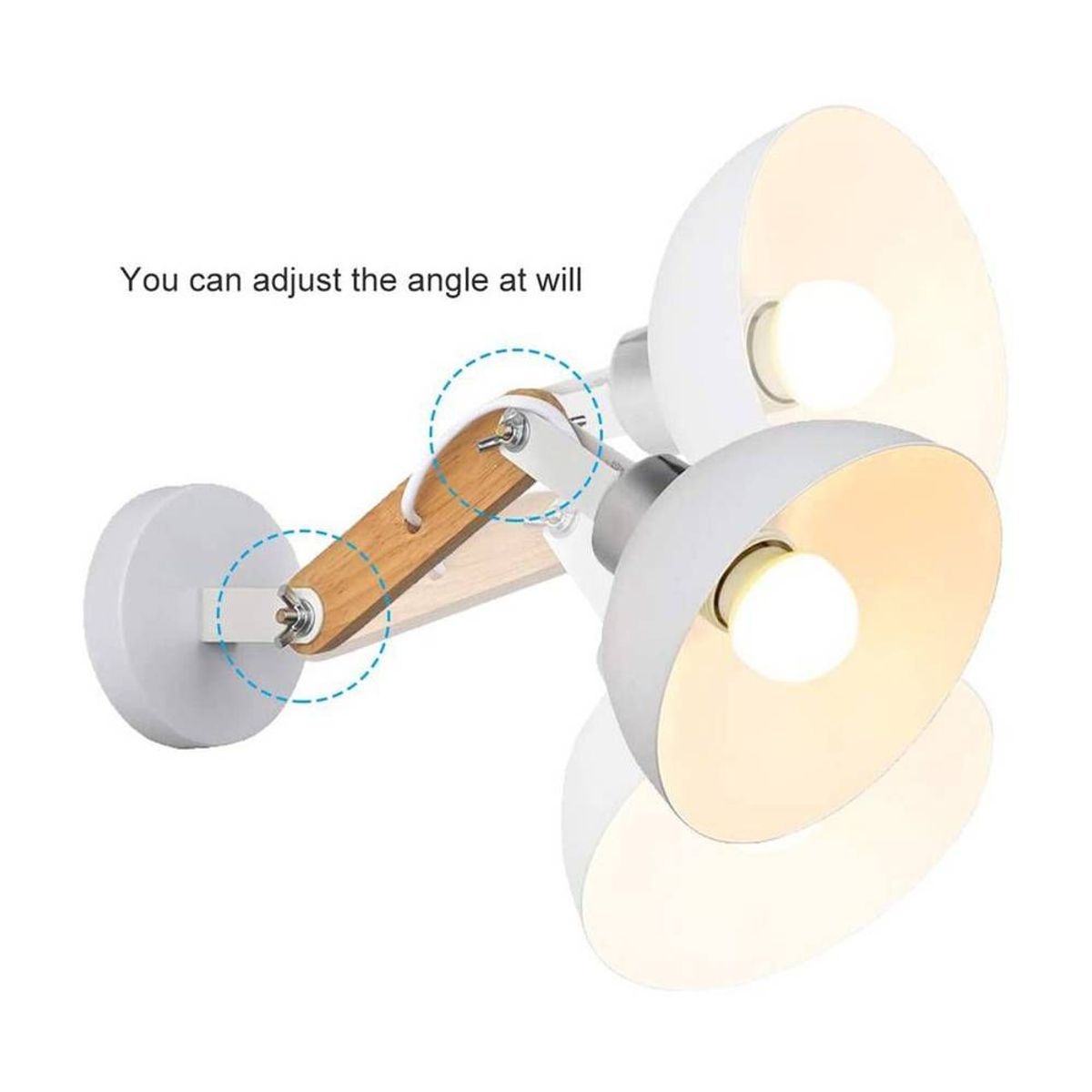 HOME NEAT - Luz lámpara de pared metal madera vintage e27 sin bombilla blanco