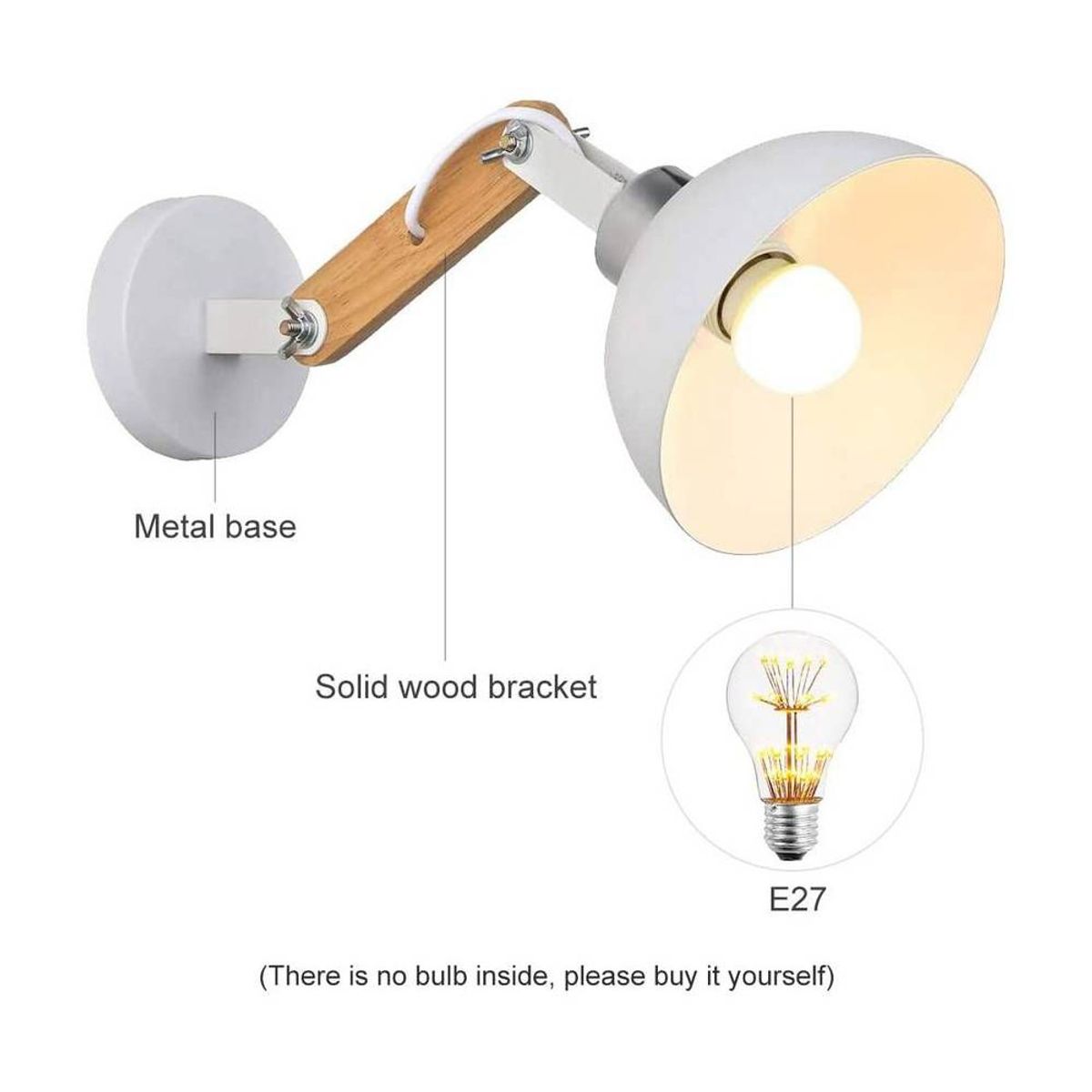 HOME NEAT - Luz lámpara de pared metal madera vintage e27 sin bombilla blanco