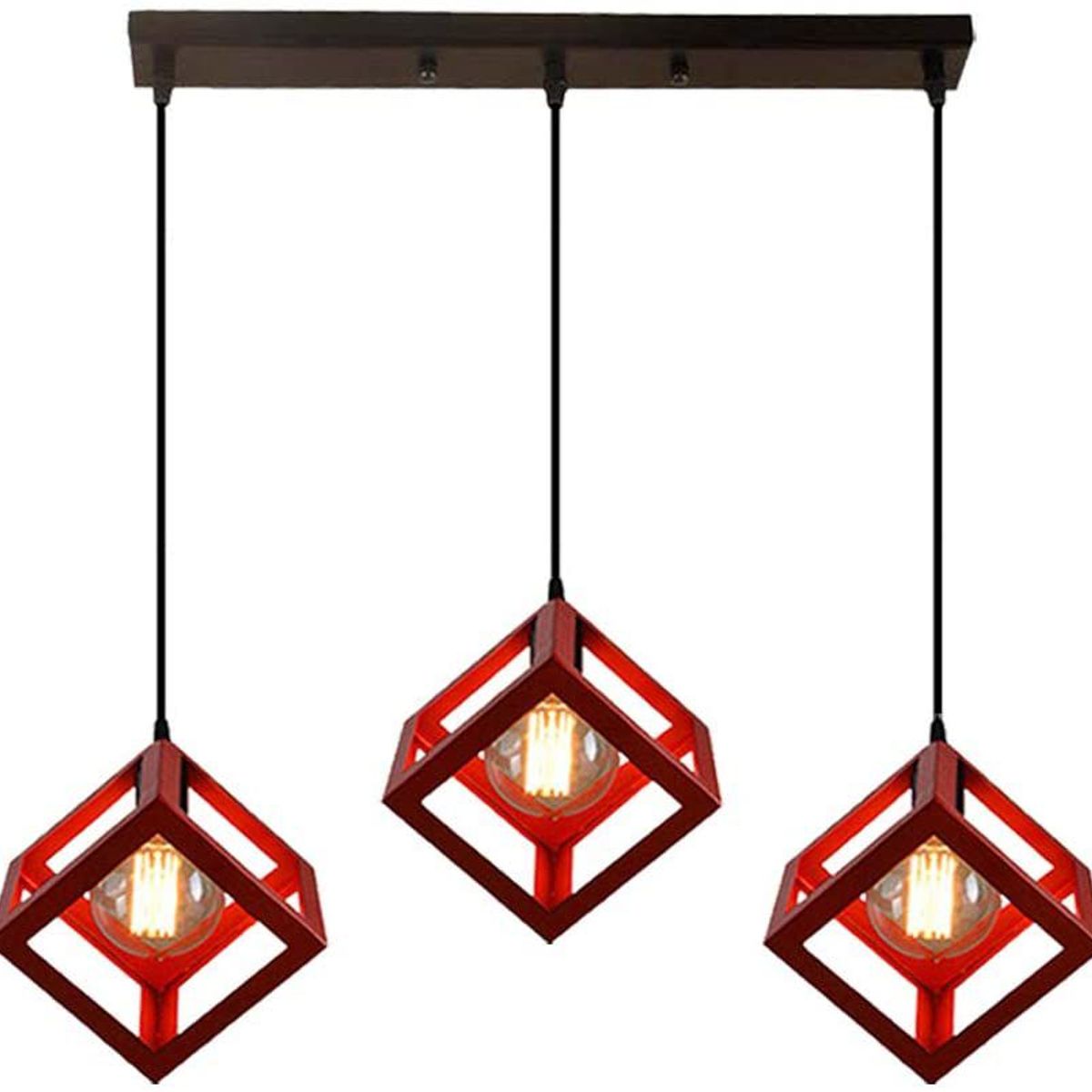 HOME NEAT - Modern lámpara de techo cubos 3 cabezas lámpara colgante metal rojo