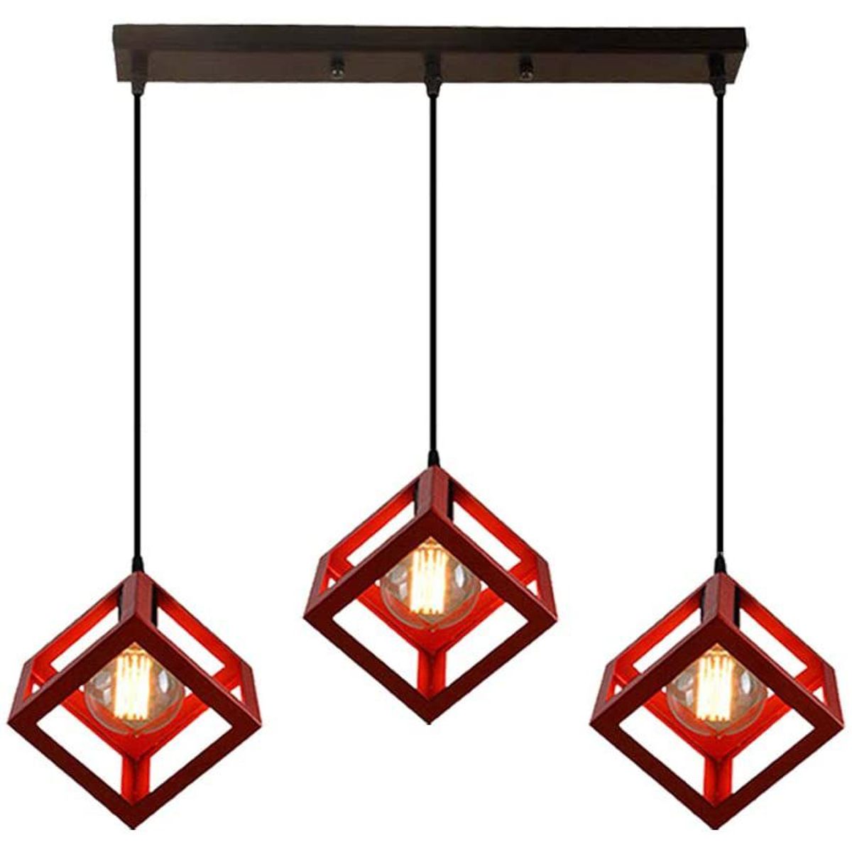 HOME NEAT - Modern lámpara de techo cubos 3 cabezas lámpara colgante metal rojo