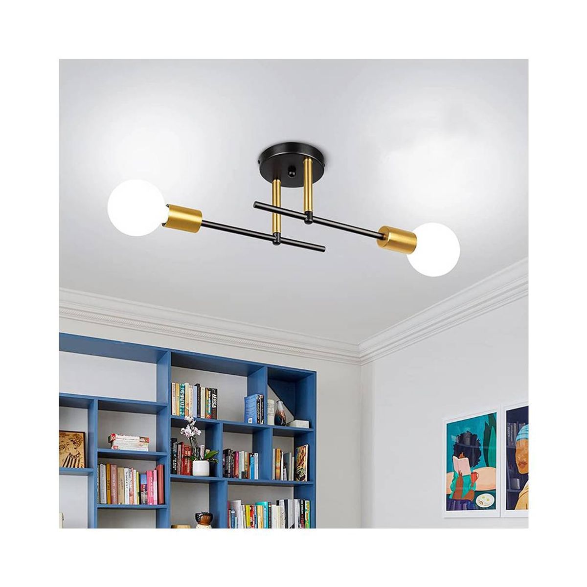 PUREPOWER - Lámpara De Techo LED Para Sala De Estar Nórdica  -Negro Y Dorado