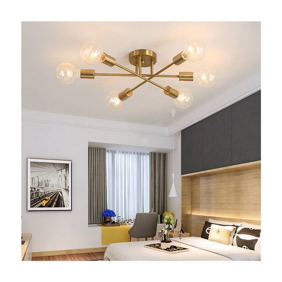 PUREPOWER - Lámpara de techo nórdica moderna para sala de estar - Dorada