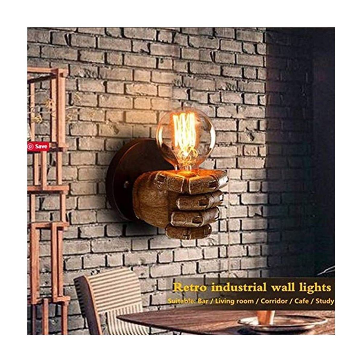 HOME NEAT - Lámpara de pared diseño de puño antiguo industrial e27 izquierda mano