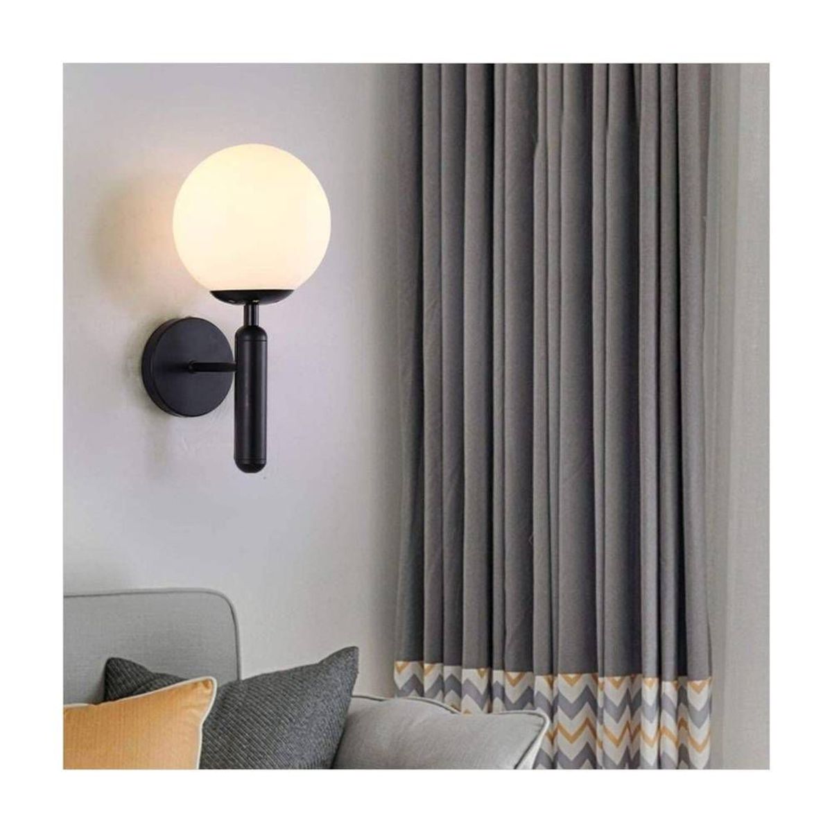 HOME NEAT - Lámpara de pared moderno con pantalla de bola vidrio blanco E27 negro