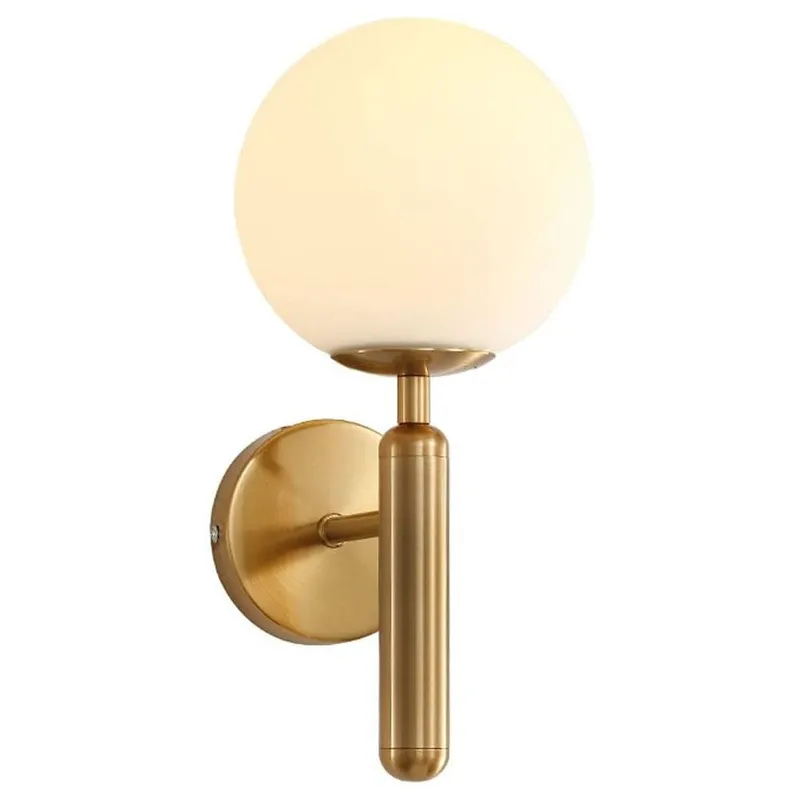 HOME NEAT - Lámpara de pared moderno con pantalla de bola vidrio blanco E27 oro