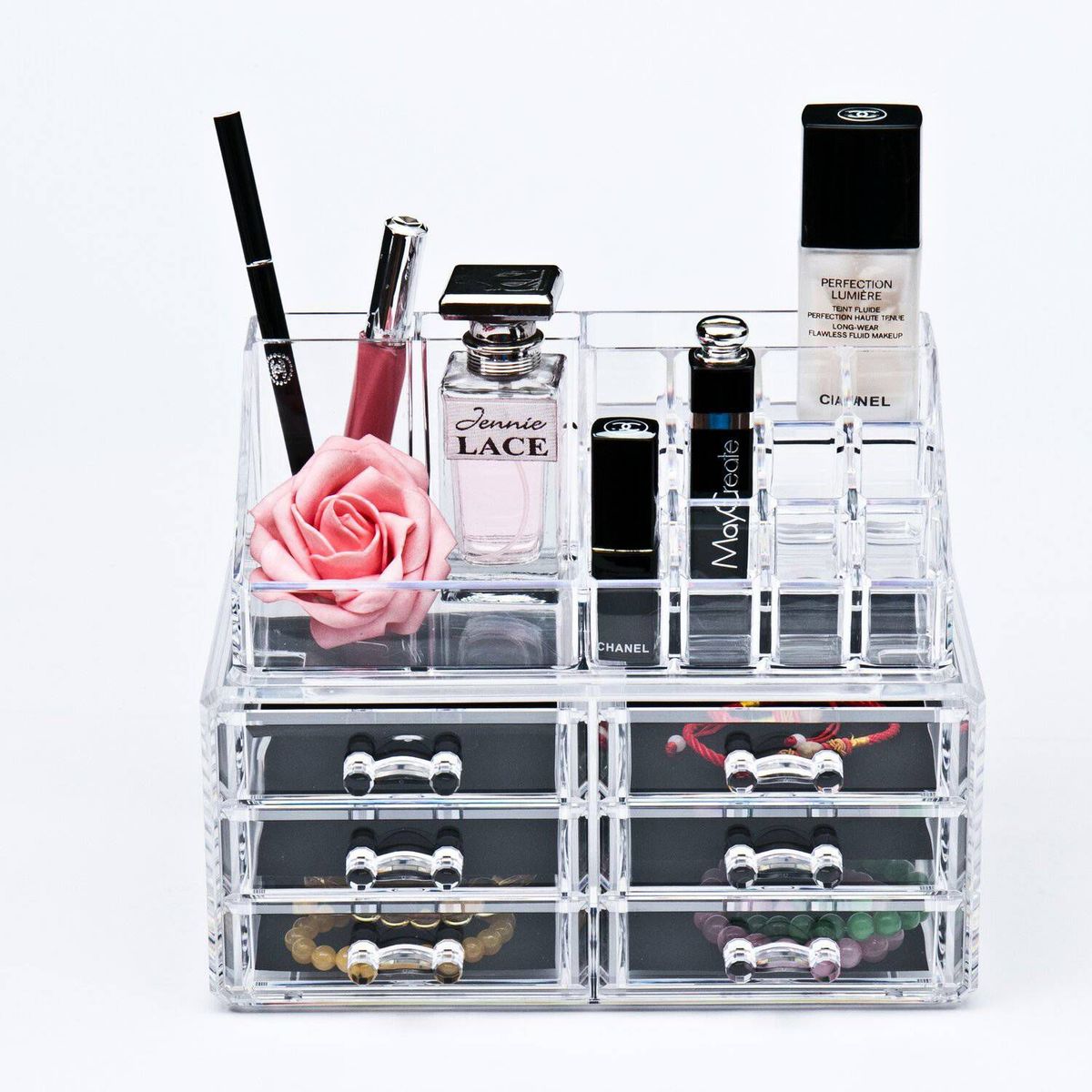 GENERICO - Organizador de Maquillaje Acrílico  2 en 1 tres Niveles