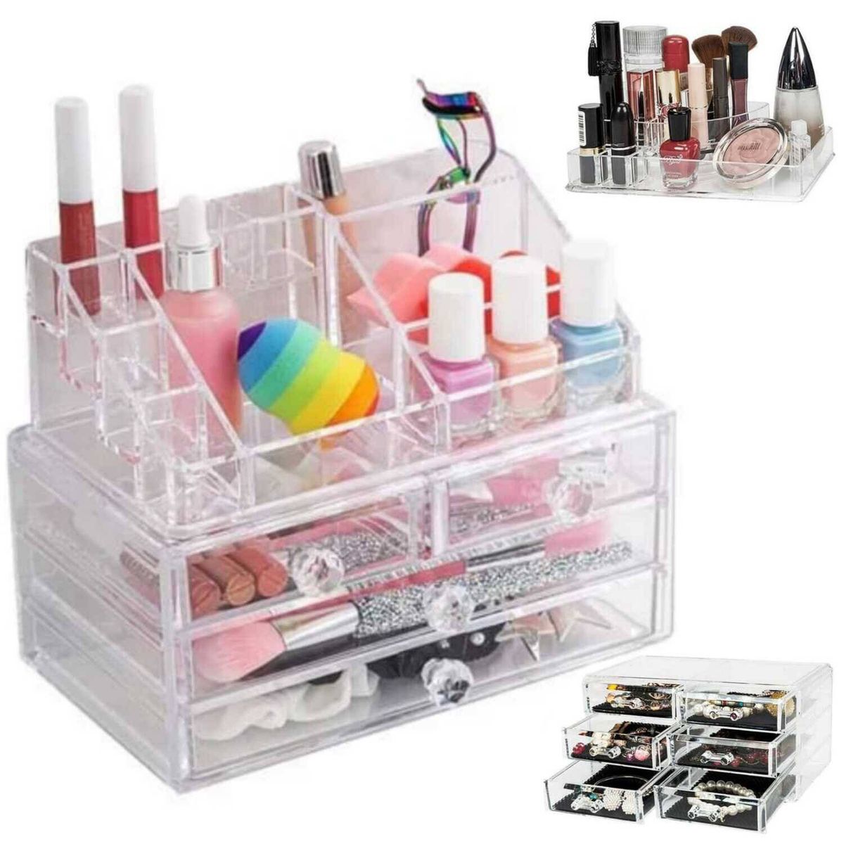 GENERICO - Organizador de Maquillaje Acrílico  2 en 1 tres Niveles