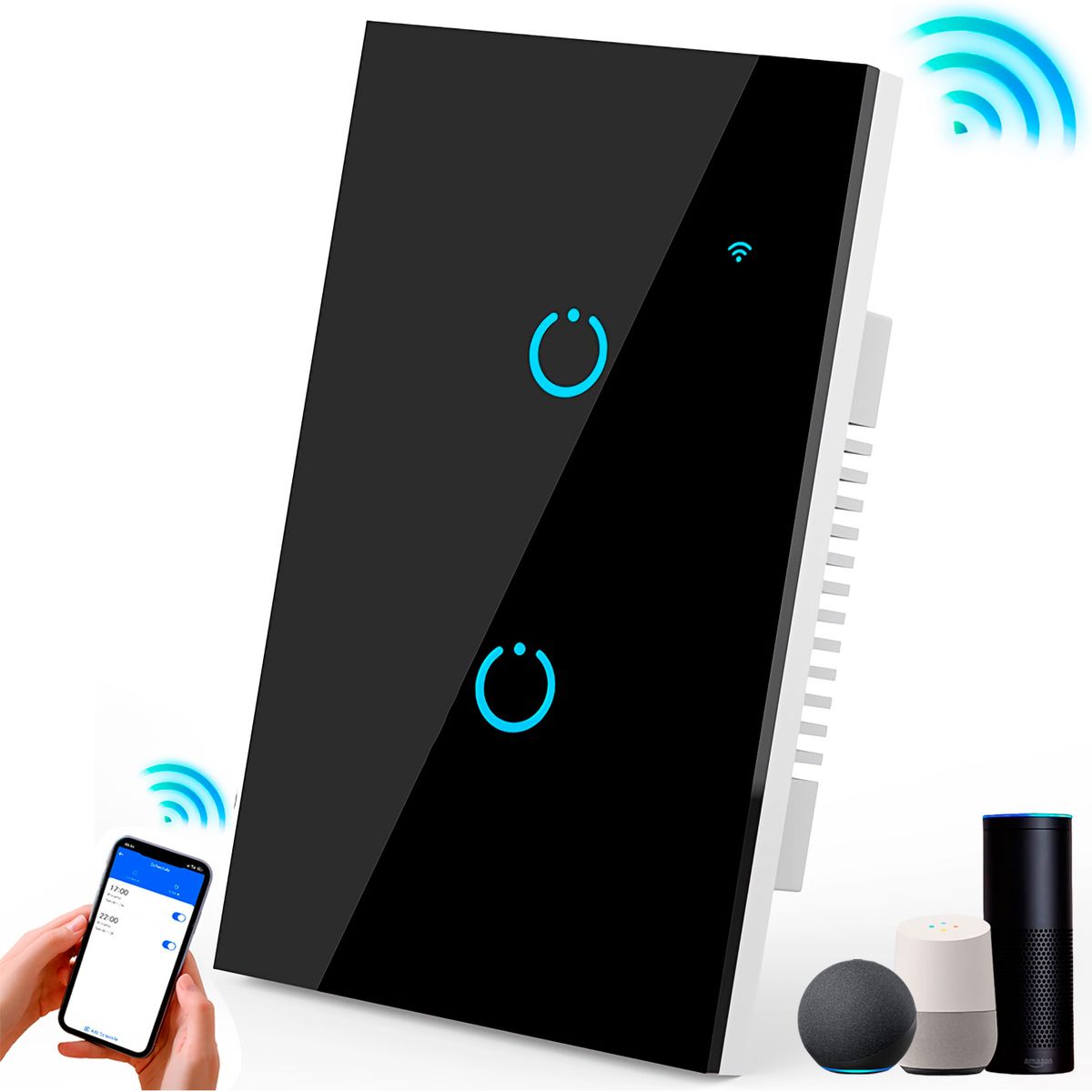 GENERICO - Interruptor Inteligente Universal Wifi Luz Smart Negro Alexa 2 Bandas