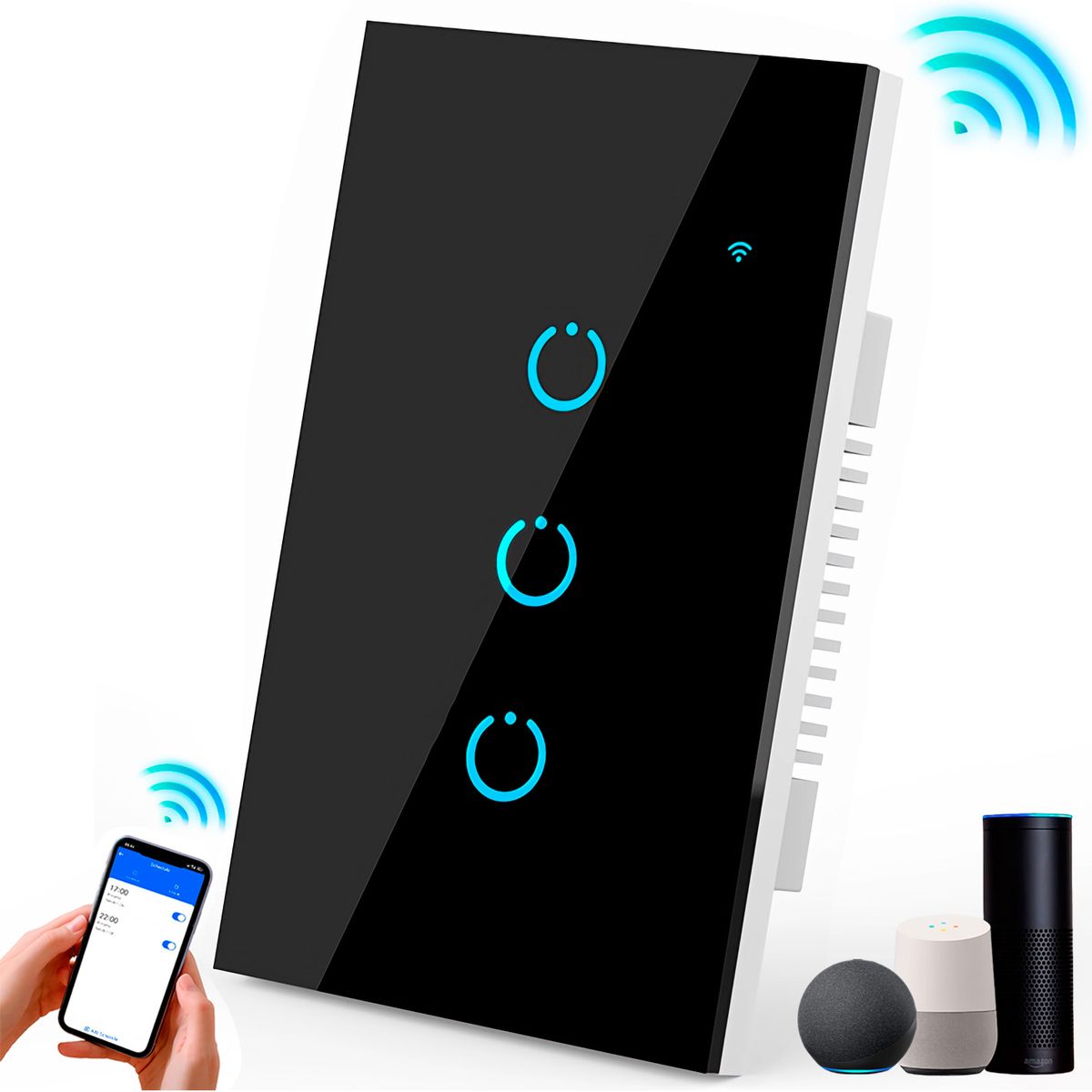 GENERICO - Interruptor Inteligente Universal Wifi Luz Smart Negro Alexa 3 Bandas