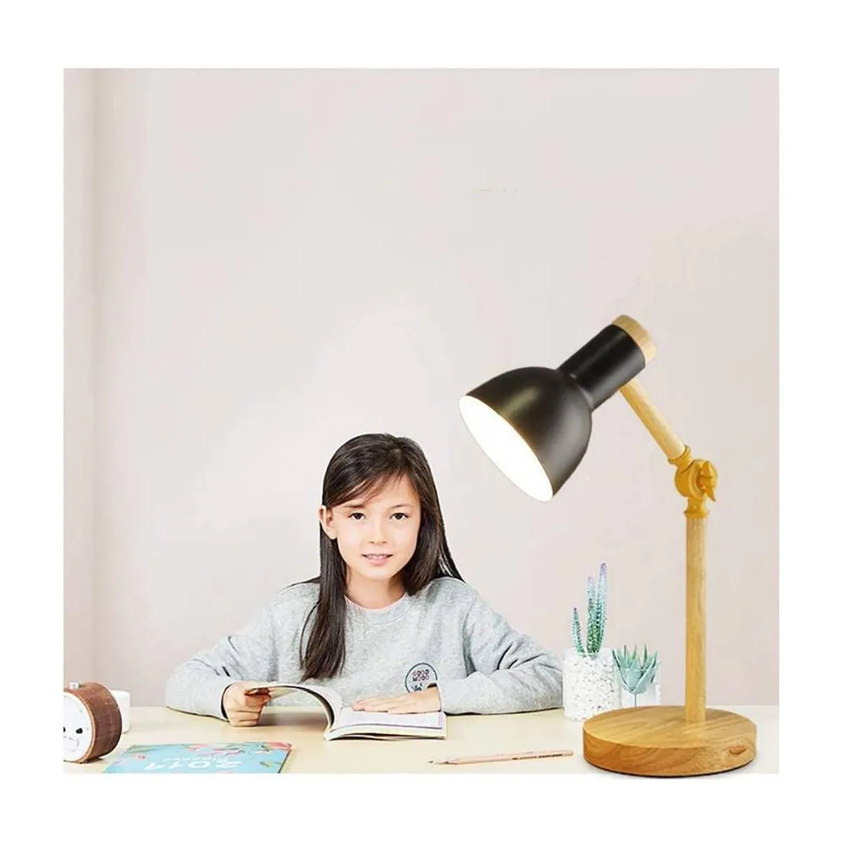 HOME NEAT - Lámpara de escritorio clásica lámpara de mesa ajustable madera negro