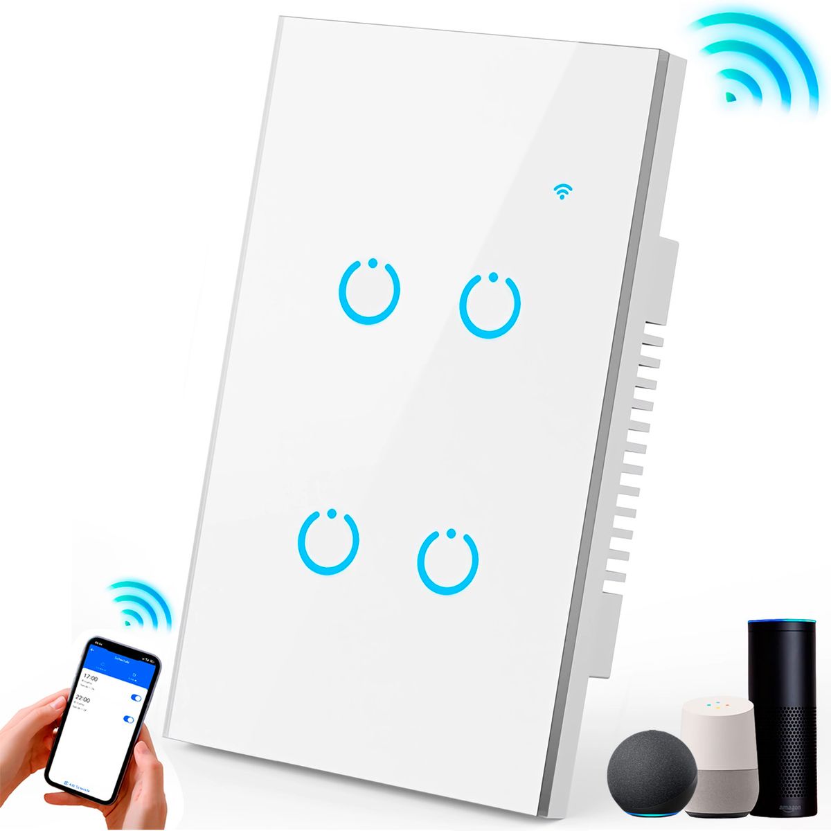 GENERICO - Interruptor Inteligente Universal Wifi Luz Smart Blanco Alexa 4 Bandas