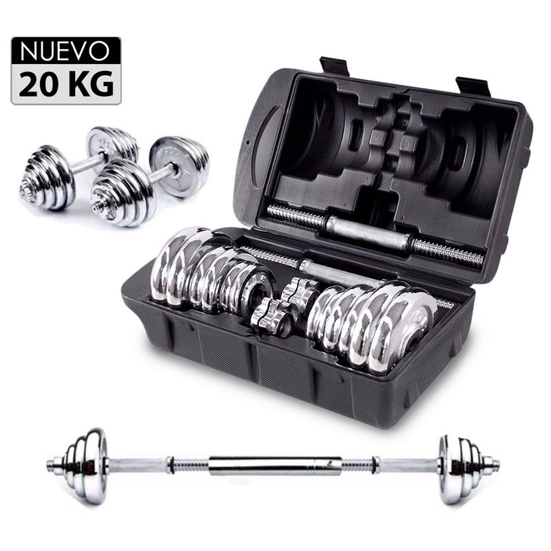 GENERICO - Set de Pesas 20 kg Mancuernas + Adaptador + Maletín