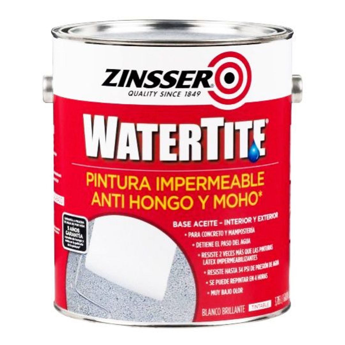 RUST OLEUM - ZINSSER WATERTITE PINTURA HIDRÓFUGA ANTI HONGO Y MOHO BLANCO 1 GALÓN