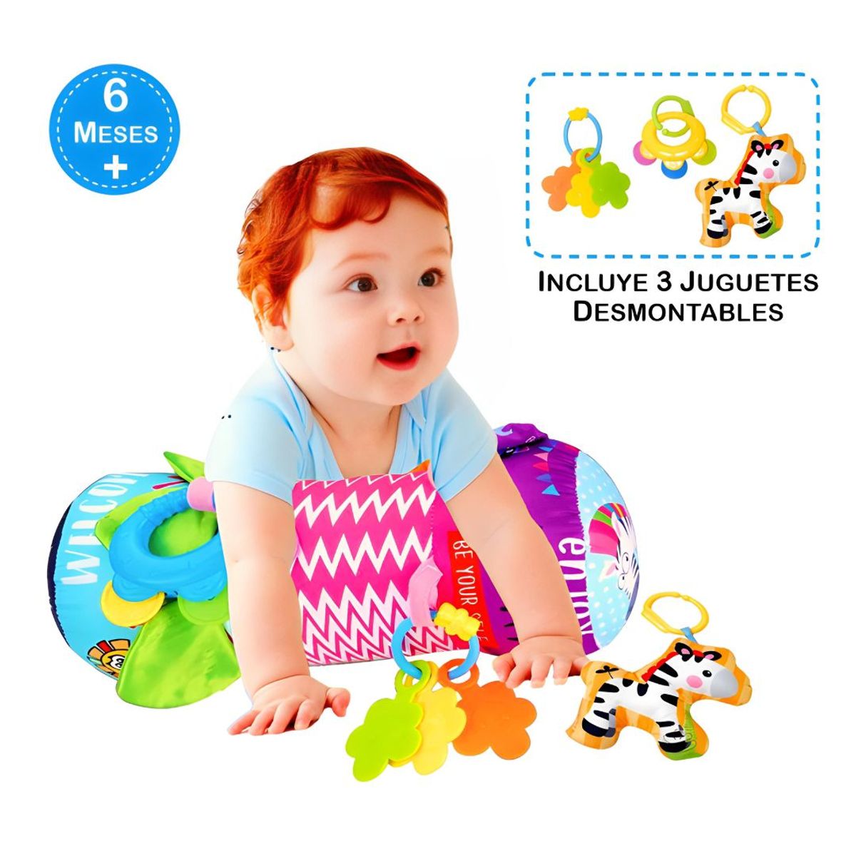 MEYING - Rodillo con Juguetes para la Estimulación Tummy Time Rosado