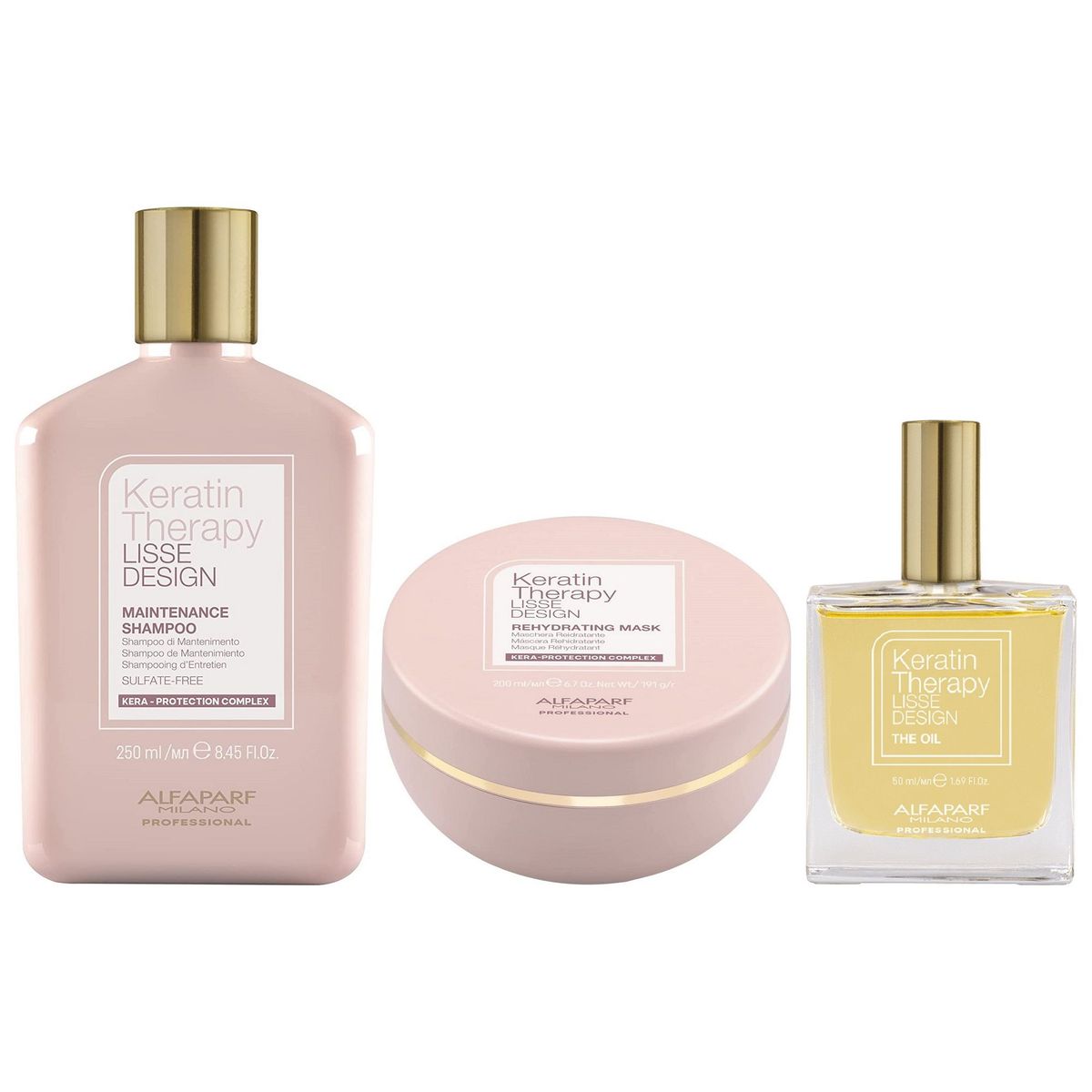 ALFAPARF MILANO - Shampoo Post Alisado + Mascarilla + Aceite Alfaparf Keratin Therapy