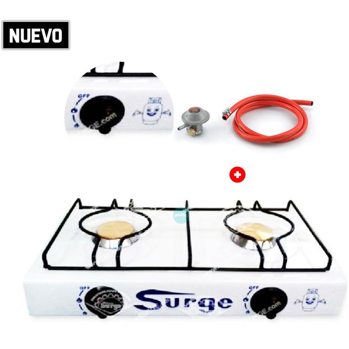 GENERICO - Cocina De Mesa a Gas 2 Hornillas Pintada + Manguera - Surge