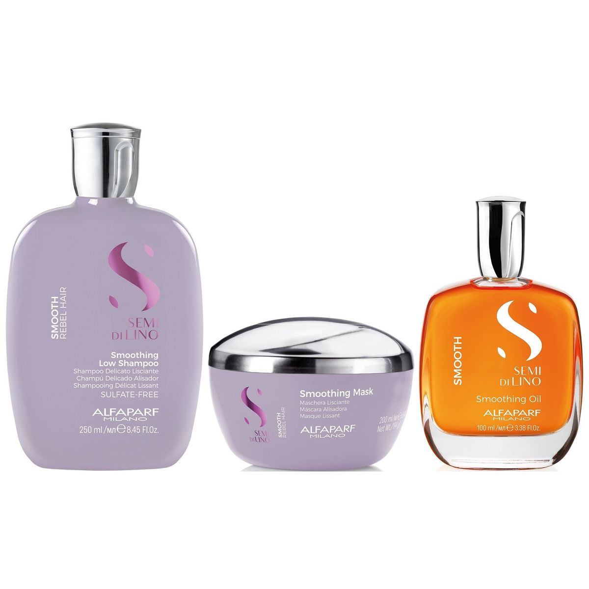 Alfaparf Milano - Shampoo Anti Frizz Sin Sal 250ml + Mascarilla + Aceite Alfaparf Smooth