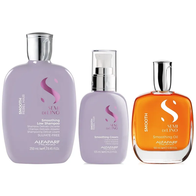 ALFAPARF MILANO - Shampoo Anti Frizz Sin Sal 250ml + Crema + Aceite Alfaparf Smooth