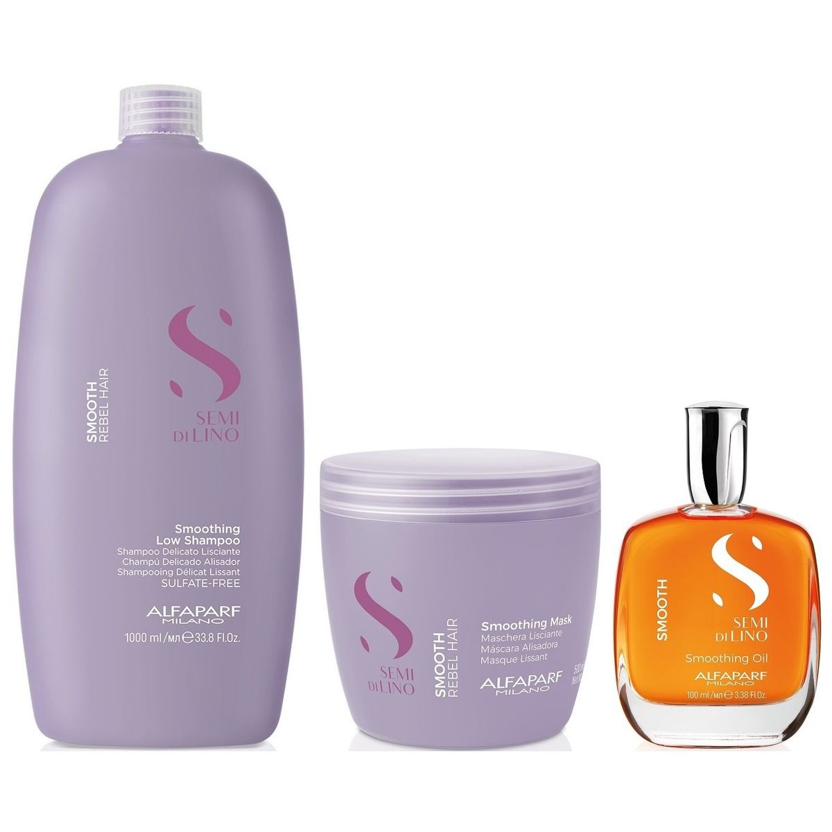 ALFAPARF MILANO - Shampoo Anti Frizz Sin Sal 1000ml + Mascarilla+ Aceite Alfaparf Smooth