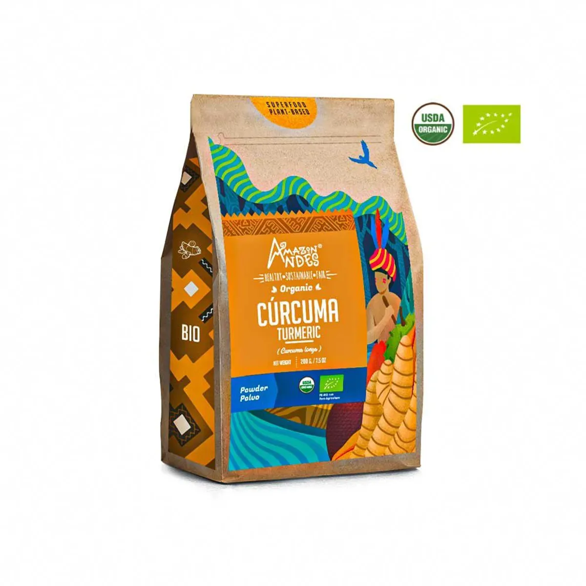 AMAZON ANDES - Polvo de Cúrcuma Orgánico 200gr- Amazon Andes