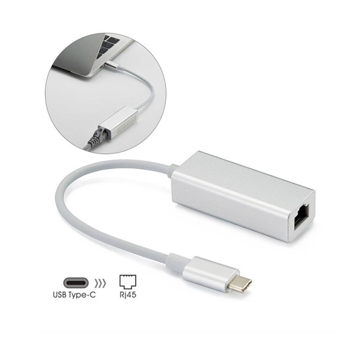 GENERICO - Adaptador de Red Tipo C a Rj45 100Mbps Para Windows Mac - ALUMINIO
