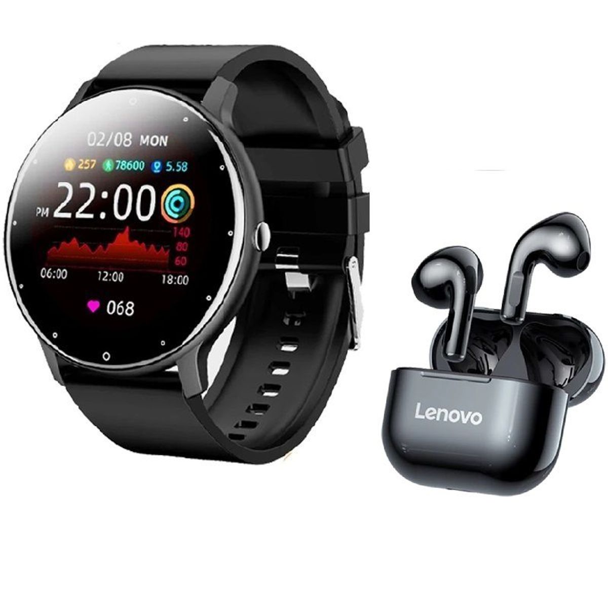 LENOVO - Audífonos Lenovo LP40 Tws y Toumi Fit 2 watch Reloj - Negro
