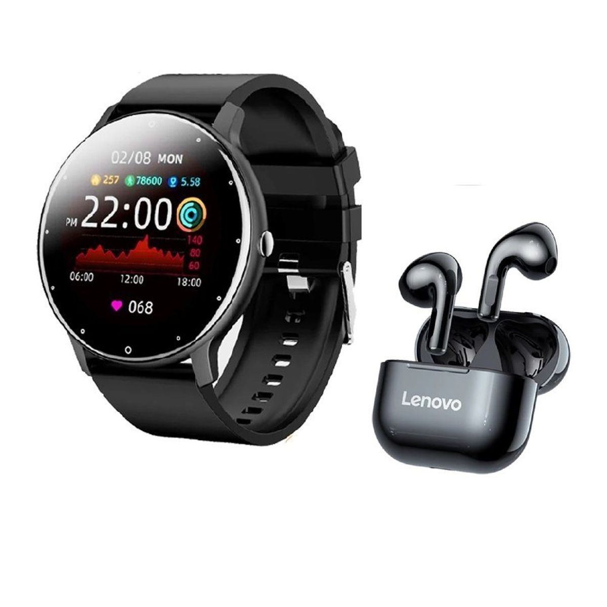 LENOVO - Audífonos Lenovo LP40 Tws y Toumi Fit 2 watch Reloj - Negro