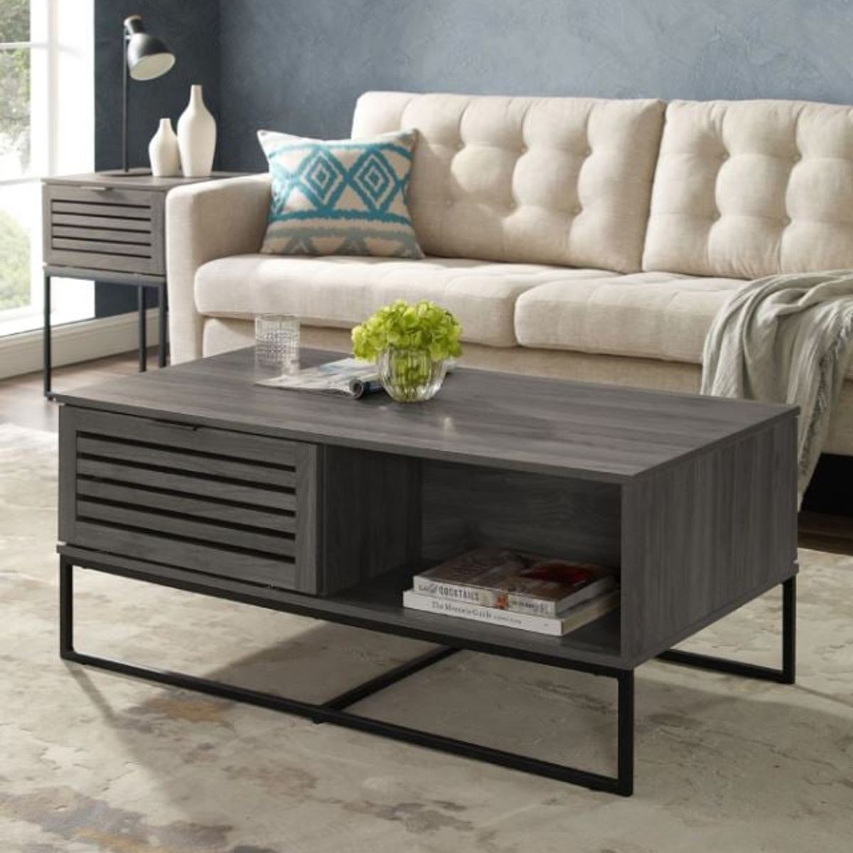 VENTITAS HOME - Mesa de Centro Industrial Rattina Ventitas Home Roble Gris