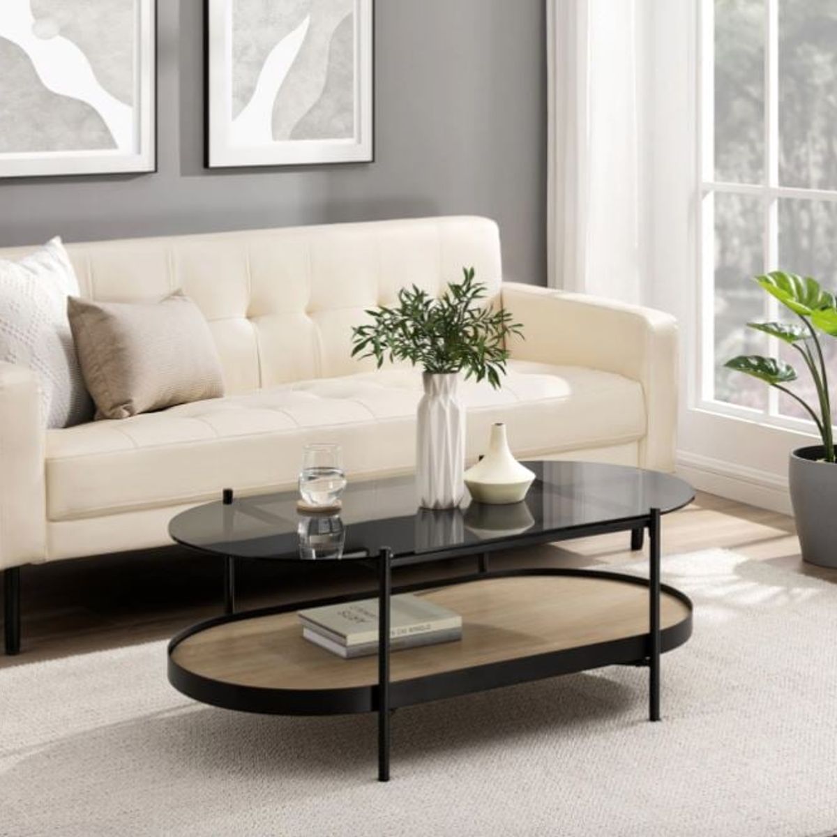 VENTITAS HOME - Mesa de Centro Industrial Voska Vidrio Ventitas Home Rovere