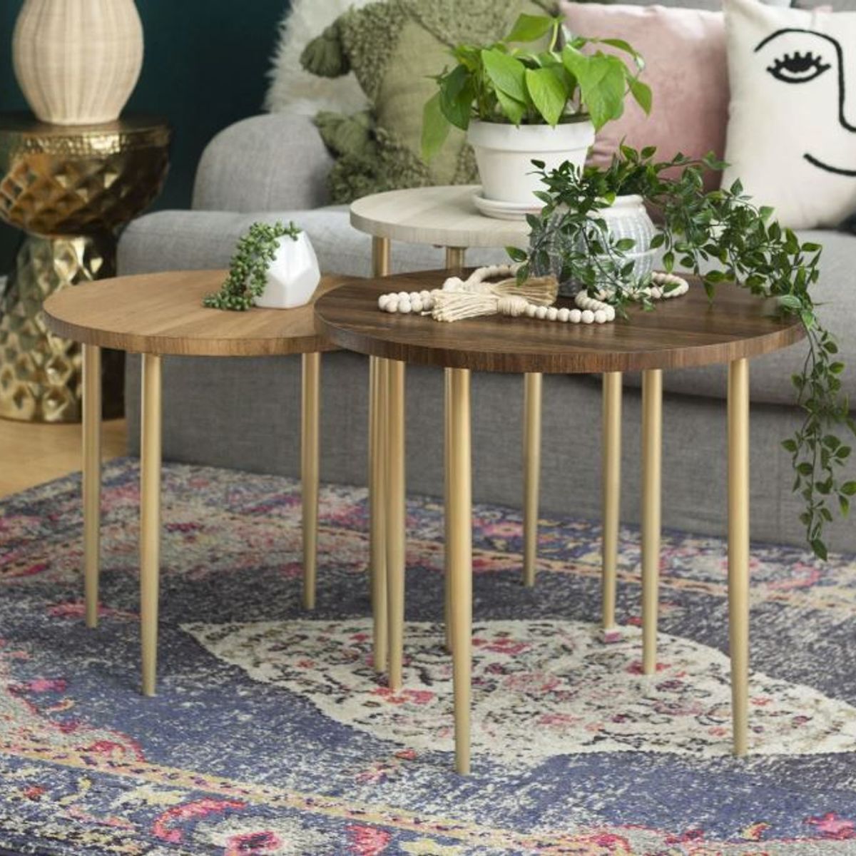 VENTITAS HOME - Set 3 Mesas de Centro Luxury Ventitas Home Duna, Ceniza y Coñac