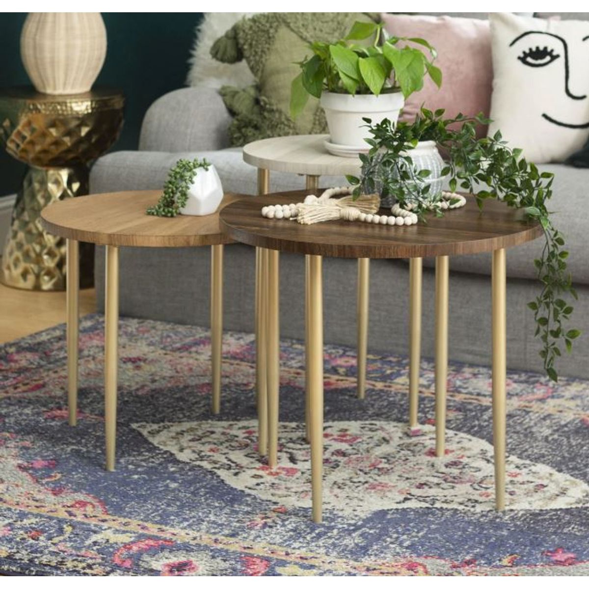 VENTITAS HOME - Set 3 Mesas de Centro Luxury Ventitas Home Duna, Ceniza y Coñac