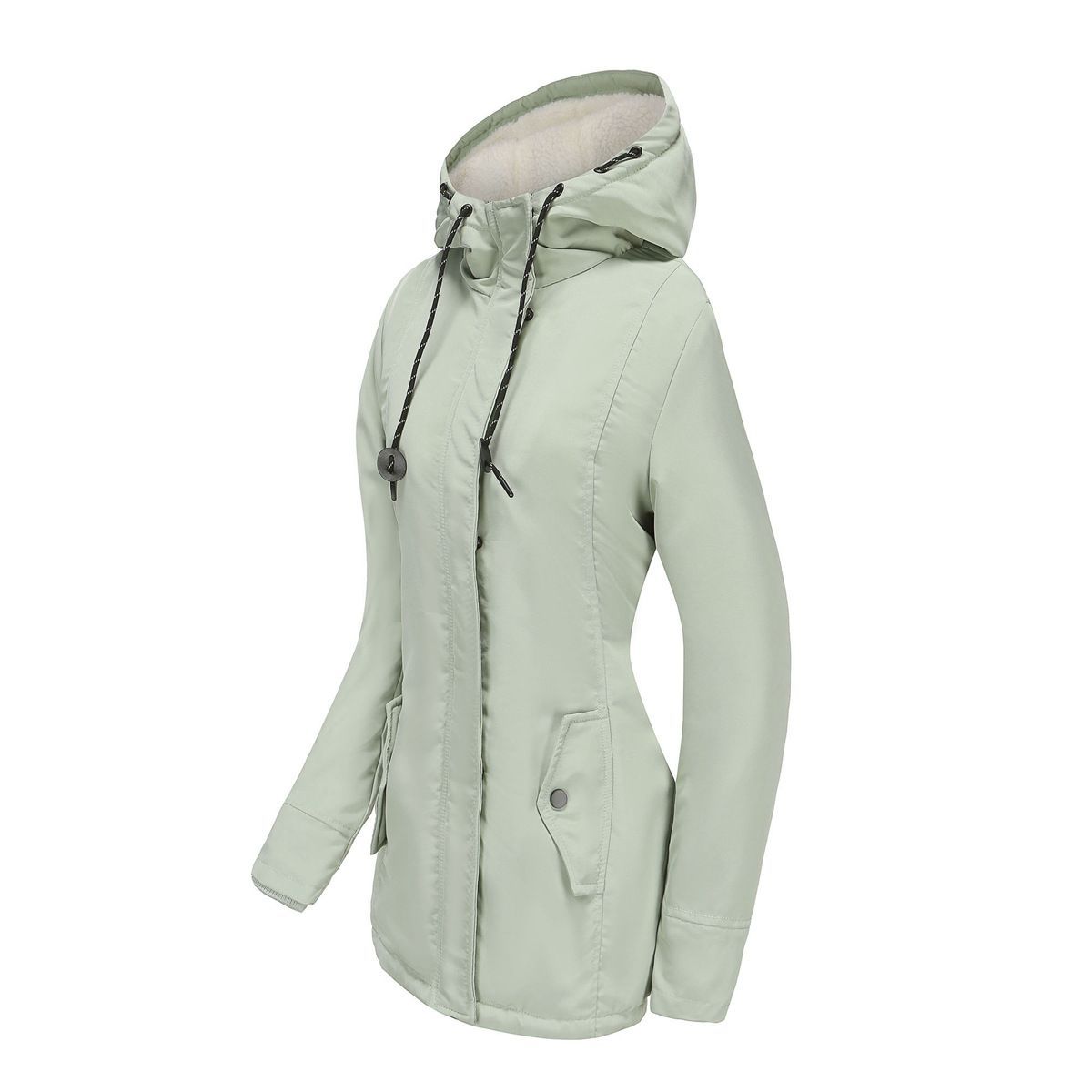 GENERICO - Abrigo con capucha de lana Artificial para mujer-Verde