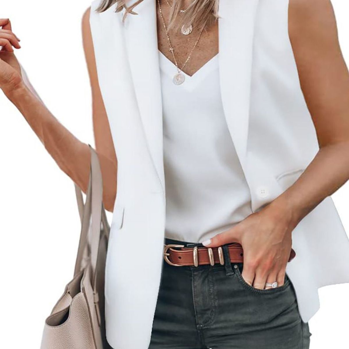 BLWOENS - Chaleco cazadora Acolchado para Mujer  - Blanco