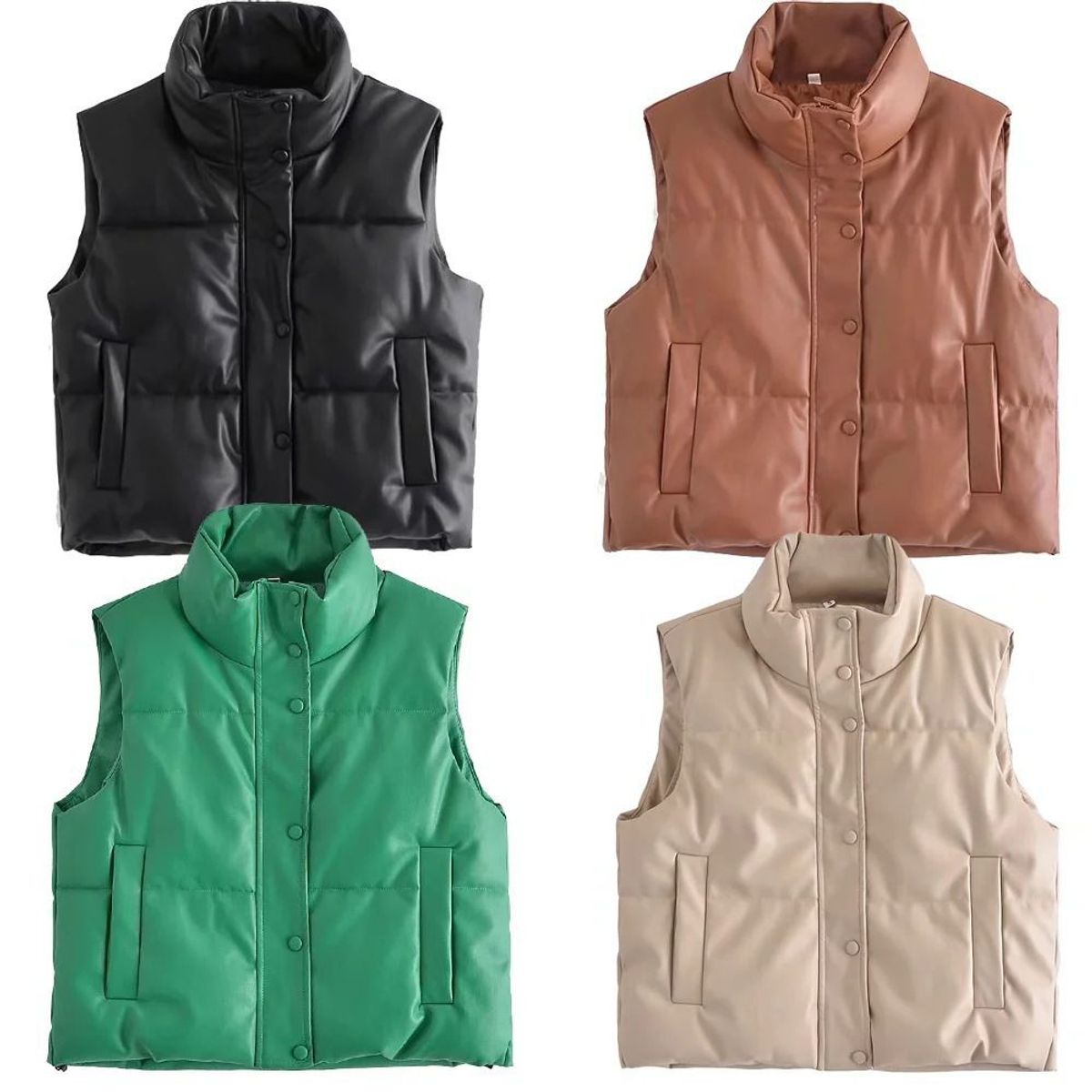 GENERICO - Cazadora chaleco acolchado PU con cremallera para Mujer