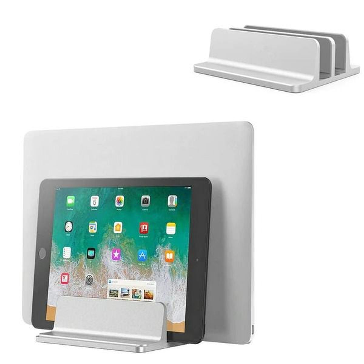 GENERICO - MONTECH - Soporte Vertical Doble de Aluminio para Laptop y Tablet