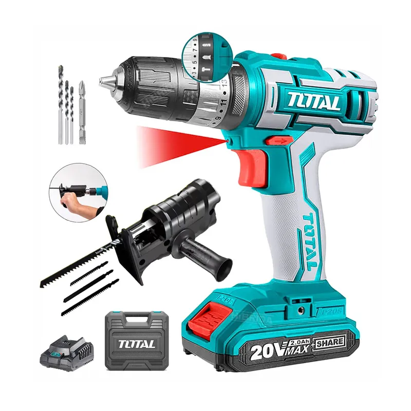TOTAL TOOLS - COMBO TALADRO ATORNILLADOR PERCUTOR 20V ADAPTADOR SIERRA CALADORA