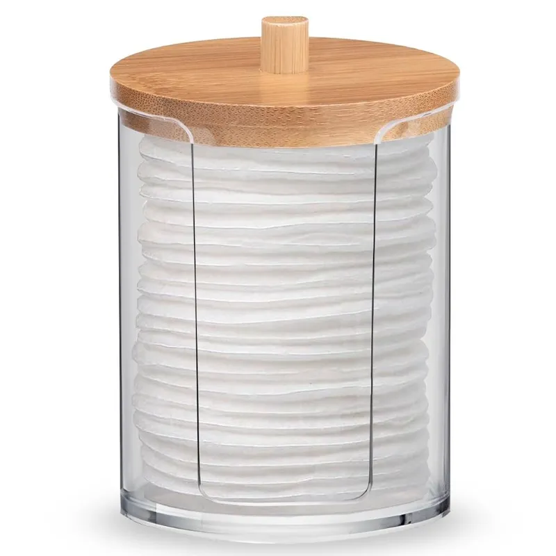 MINARI - Organizador Acrílico Minari P/Discos Algodón C/Tapa Bambú