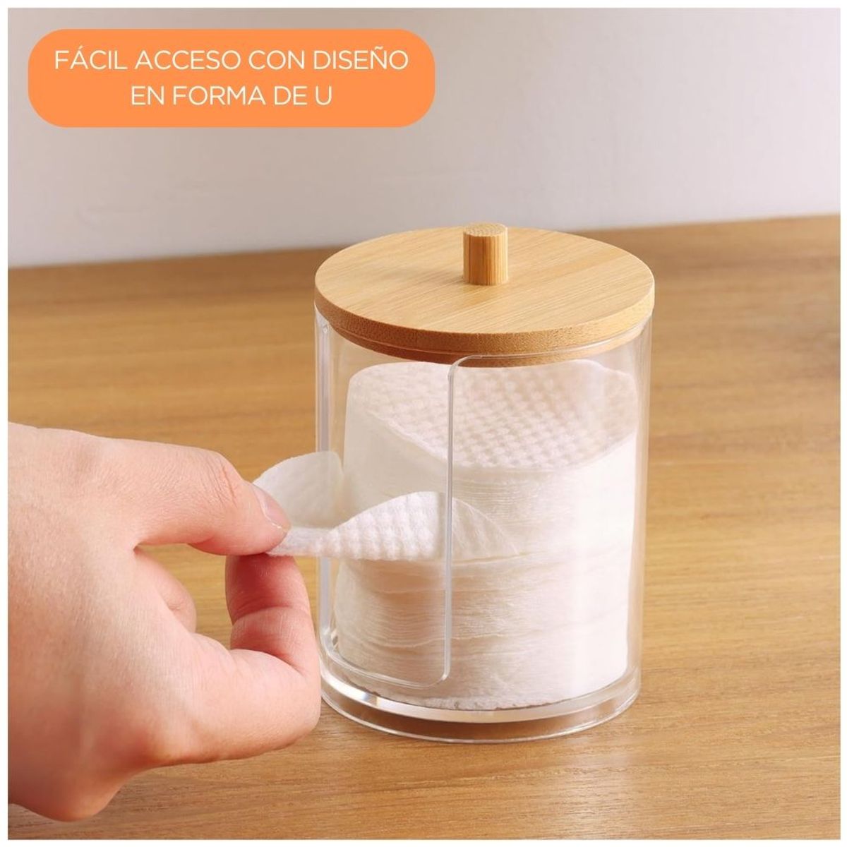 MINARI - Organizador Acrílico Minari P/Discos Algodón C/Tapa Bambú