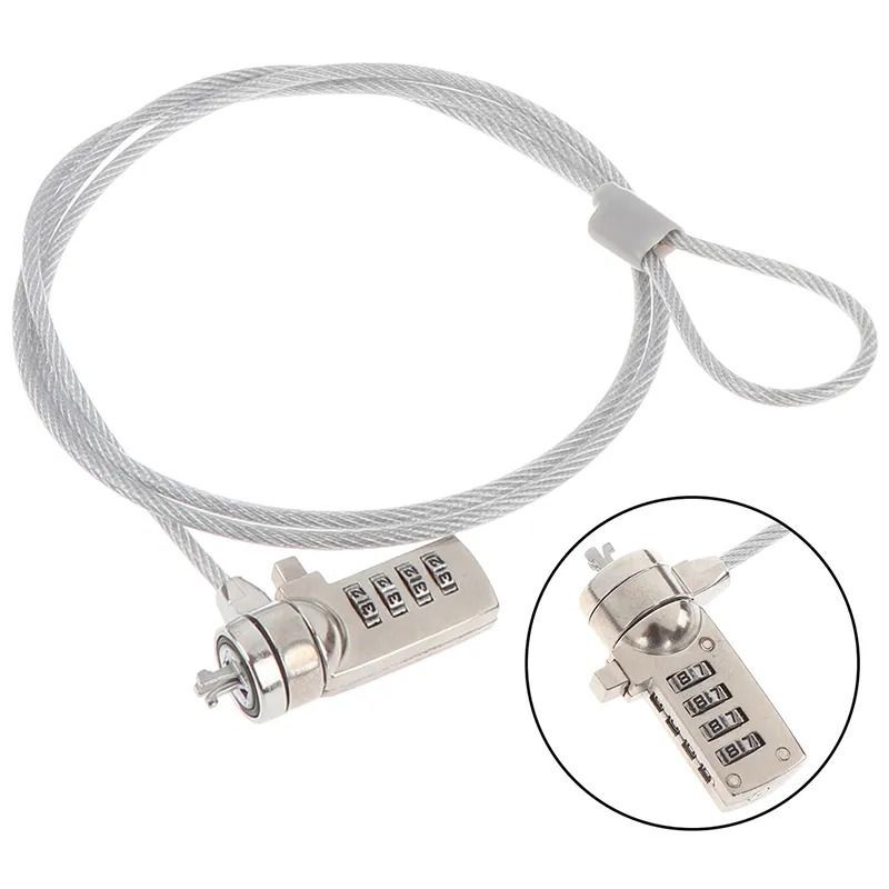 OEM - Cadena Cable de Acero con Clave Antirrobo para Laptop de Acero 110cm