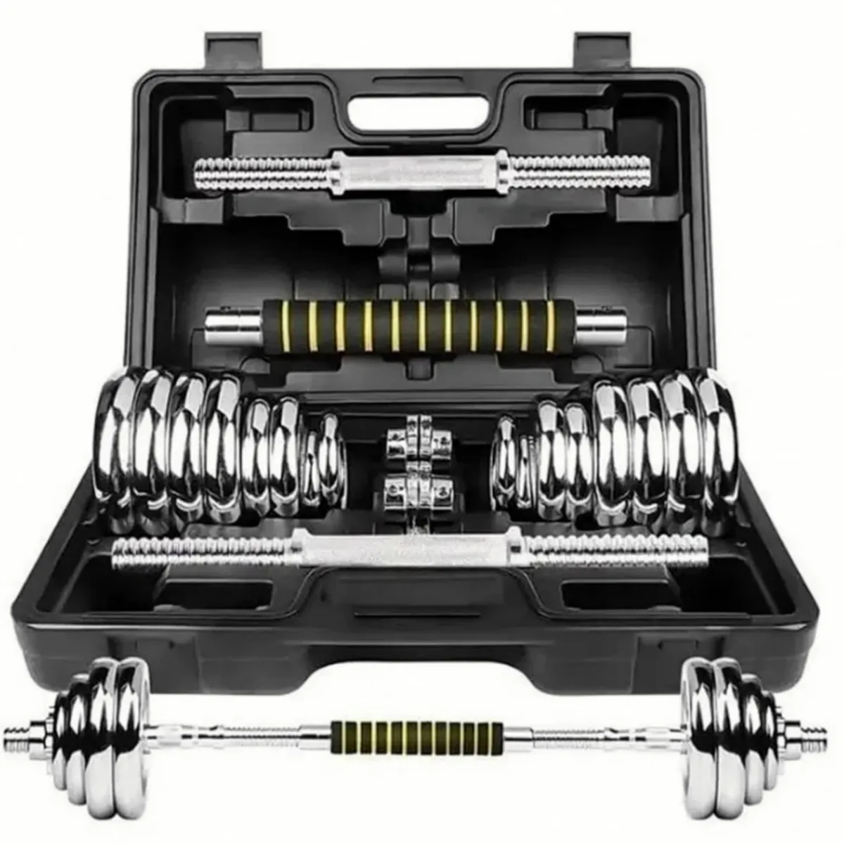 YORK - Set De Pesas  20kg + Mancuernas + Adaptador Barra