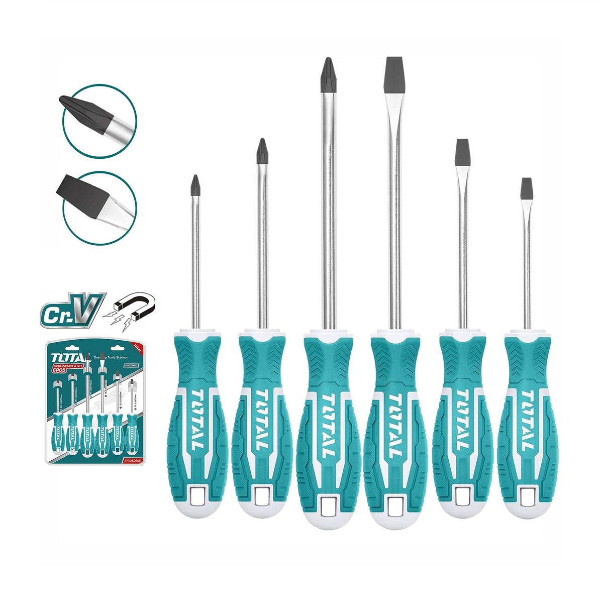 TOTAL TOOLS - JUEGO DE DESTORNILLADORES 6PZS ERGONÓMICOS CR-V TOTAL - THT250606
