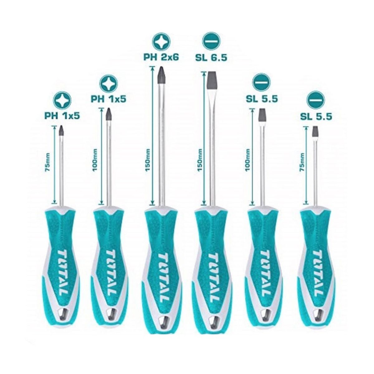 TOTAL TOOLS - JUEGO DE DESTORNILLADORES 6PZS ERGONÓMICOS CR-V TOTAL - THT250606