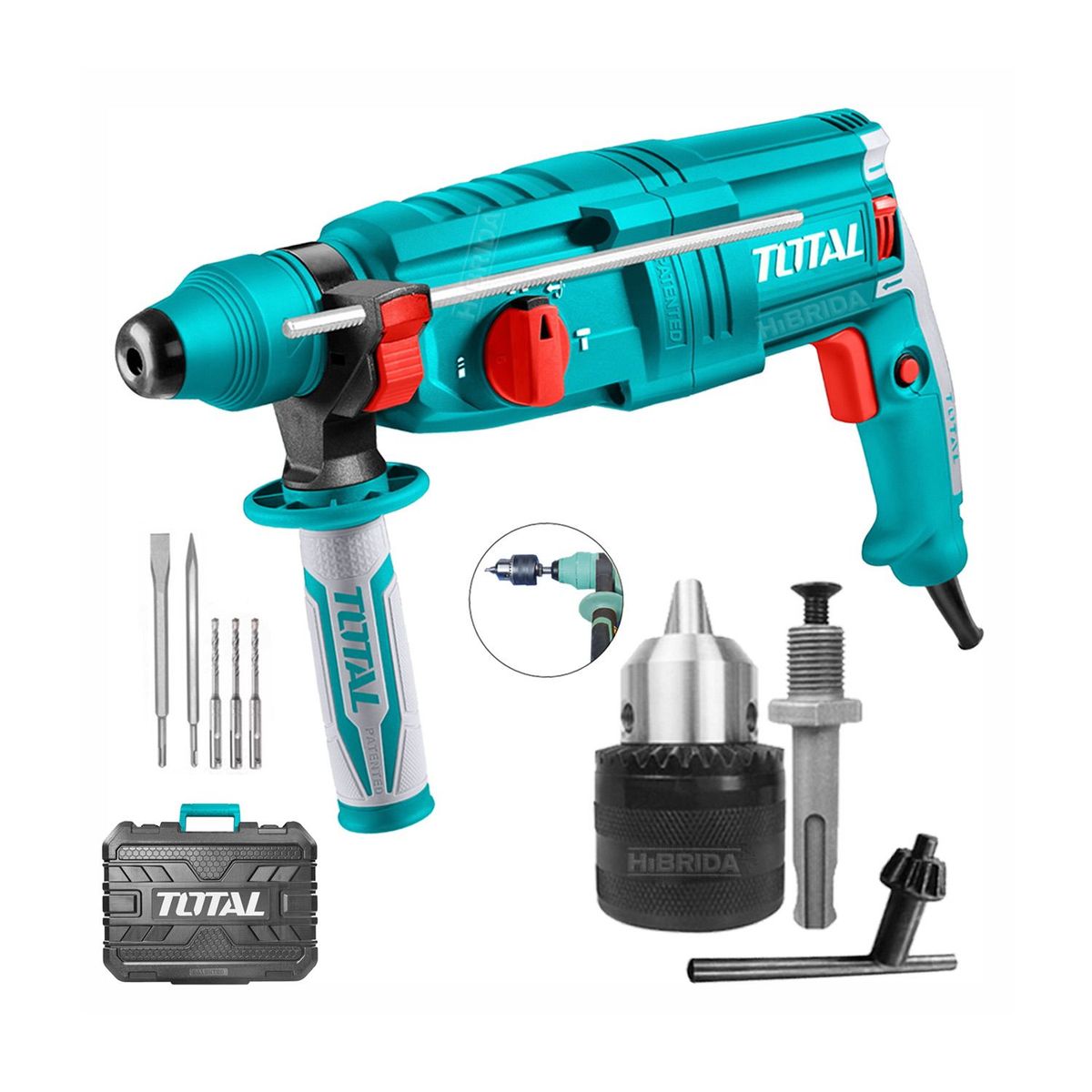 TOTAL TOOLS - COMBO TALADRO ROTOMARTILLO 800W SDS PLUS Y BROCAS CHUCK 12