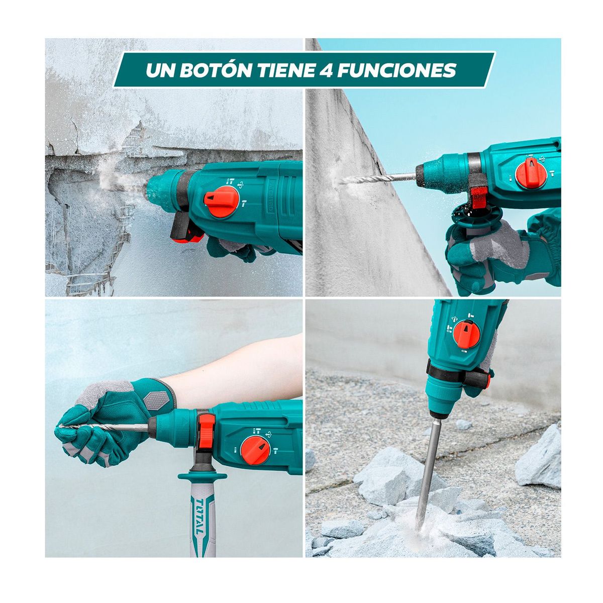 TOTAL TOOLS - COMBO TALADRO ROTOMARTILLO 800W SDS PLUS Y BROCAS CHUCK 12