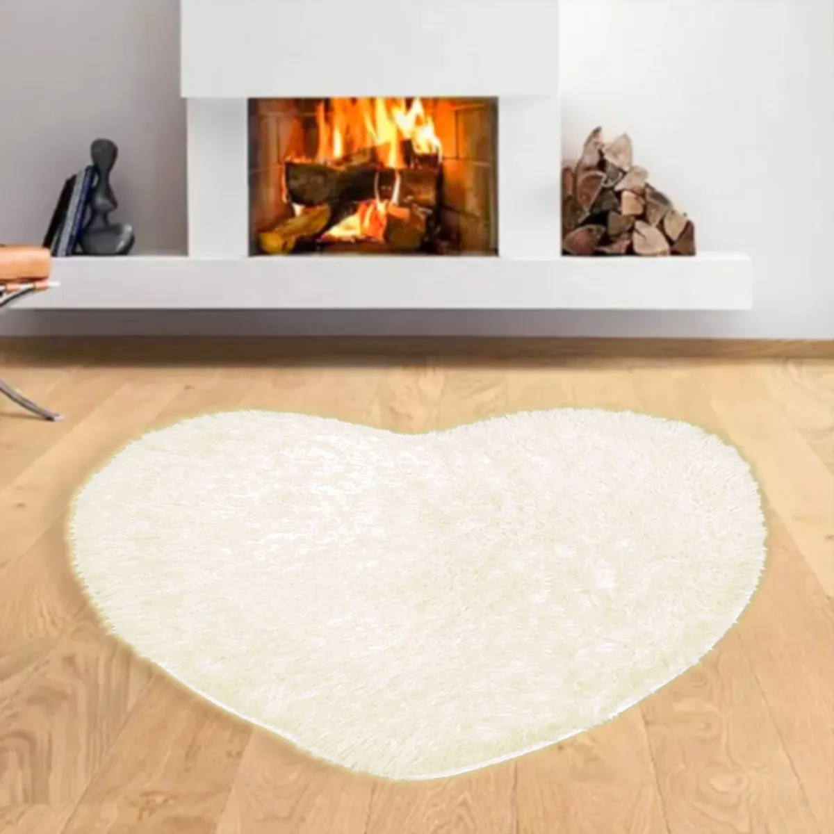 GENERICO - alfombra peluche largo CORAZON 100mx100m perla