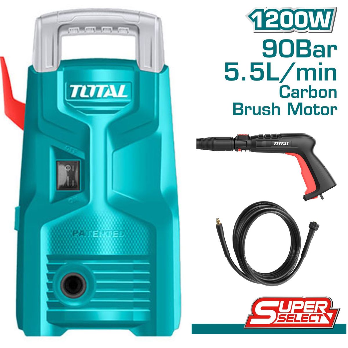 TOTAL TOOLS - Hidrolavadora Total 1200W Incluye manguera 5m
