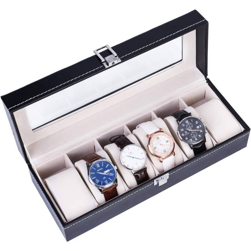 GENERICO - Porta relojes caja de lujo 6 unidades joyas estuche