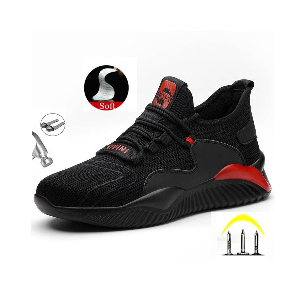 BLWOENS - Zapatos de trabajo hombre seguridad y antipinchazos-rojo