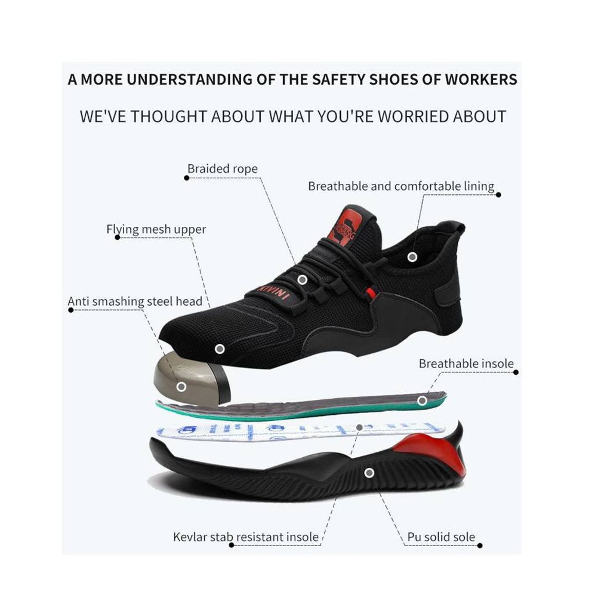 BLWOENS - Zapatos de trabajo hombre seguridad y antipinchazos-rojo