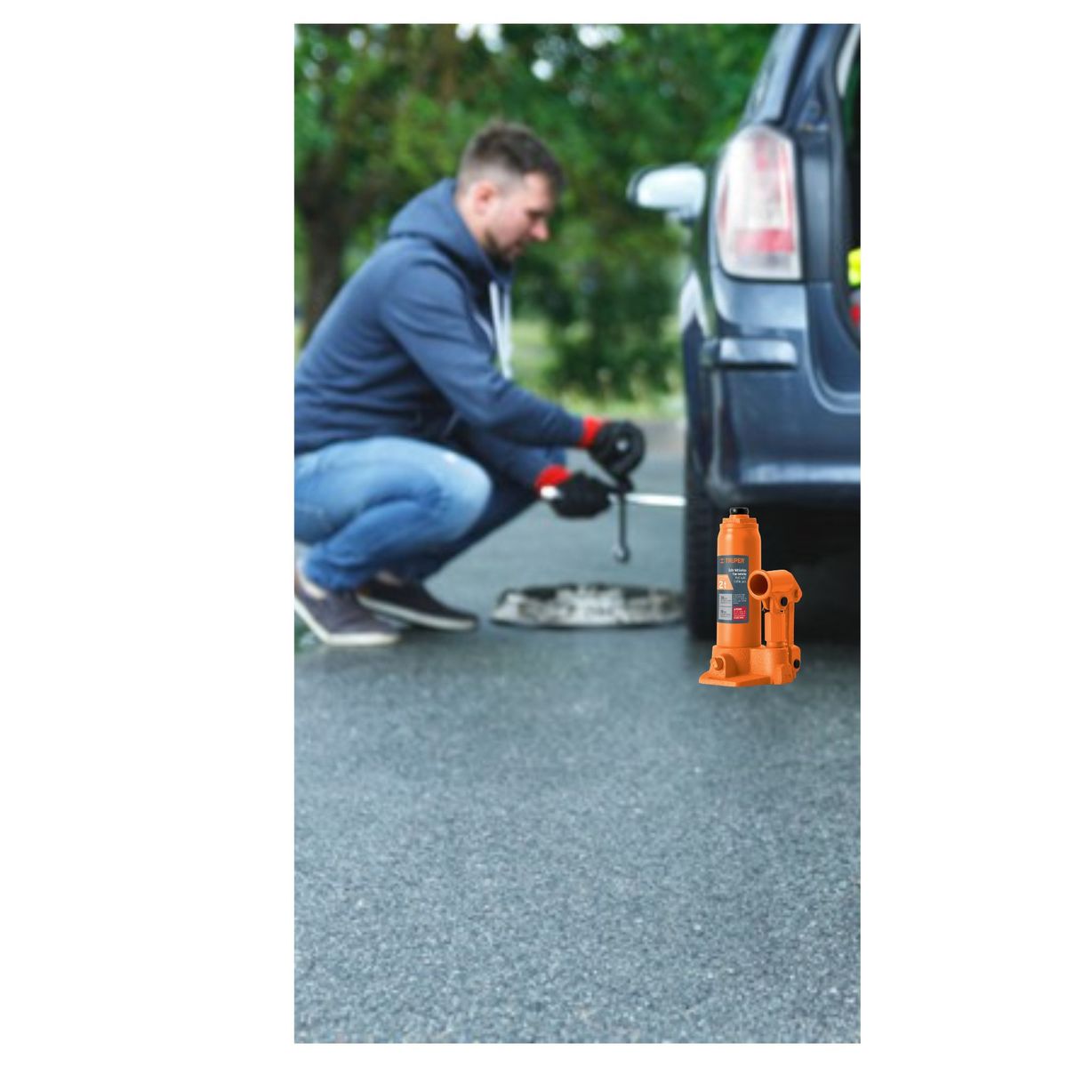 TRUPER - Gata hidráulica botella 2 toneladas +2 Caballetes 3TN Truper